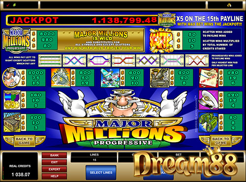 สัญลักษณ์ในเกม Major Millions 5 Reel Slot